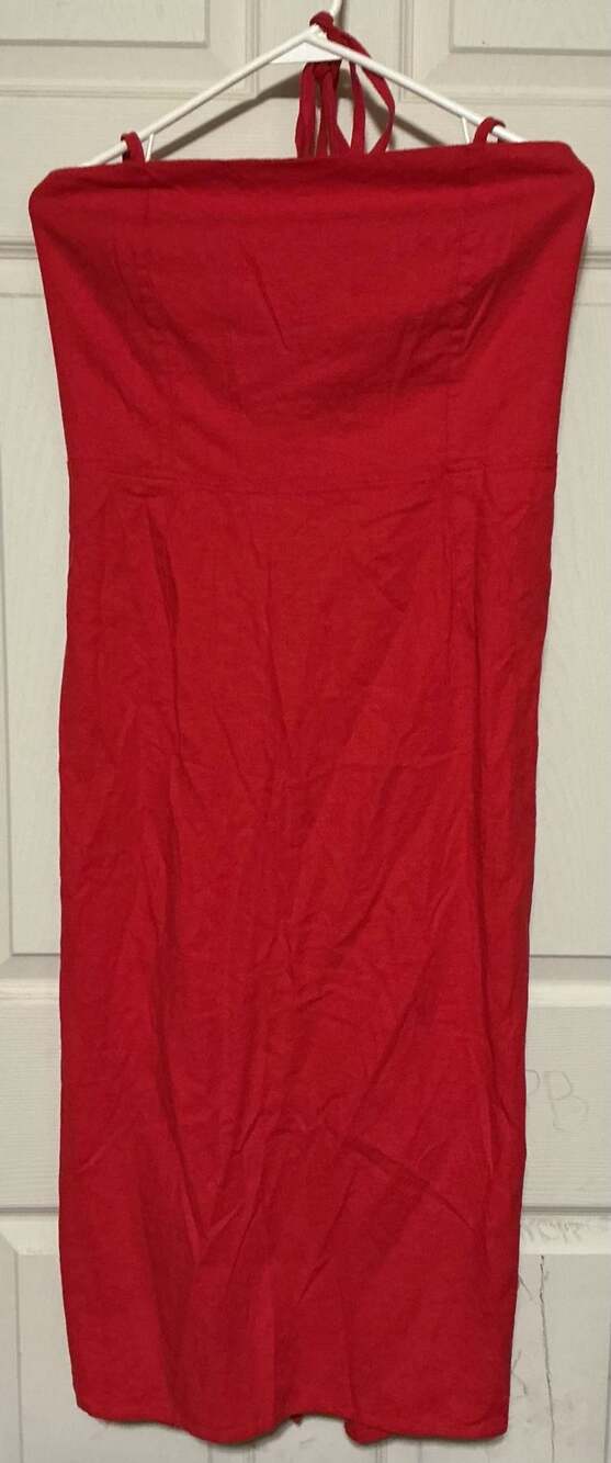Wild Fable Red Linen Lace Back Midi Dress
